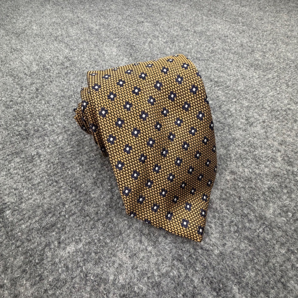 Brooks Brothers Mens‎ Gold Geometric Silk Tie Italy Medallion Pattern Classic